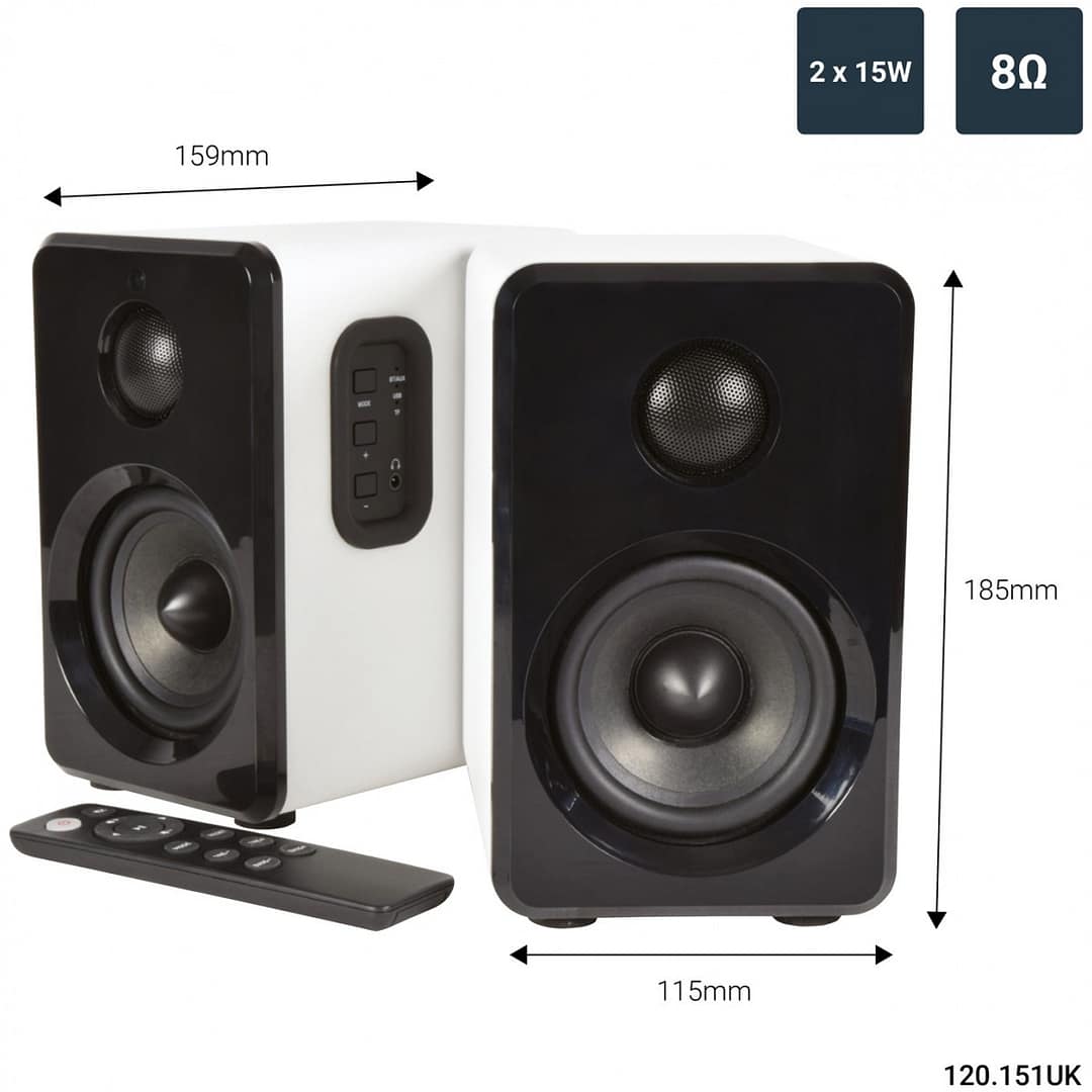 Boxe active cu BT, mp3, telecomanda albe AV: Link ABS35WHT, - imagine 4