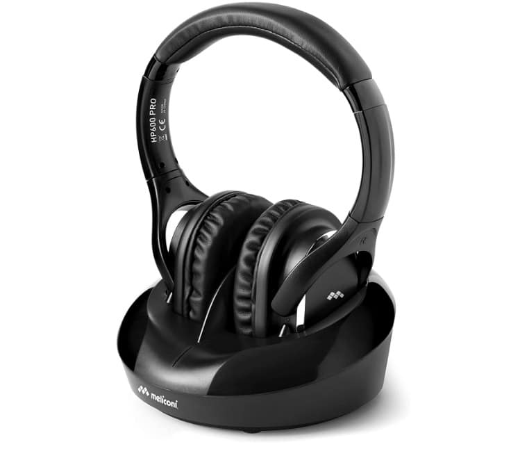 Casti TV audio On Ear Meliconi HP 600 Pro Nero, Stereo Wireless cu intrare optica digitala si baza de incarcare, Negru
